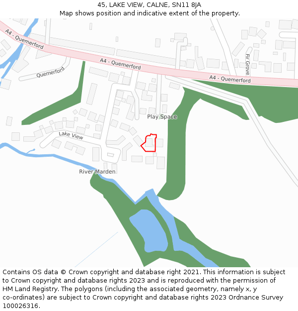 45, LAKE VIEW, CALNE, SN11 8JA: Location map and indicative extent of plot