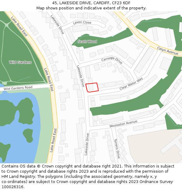 45, LAKESIDE DRIVE, CARDIFF, CF23 6DF: Location map and indicative extent of plot