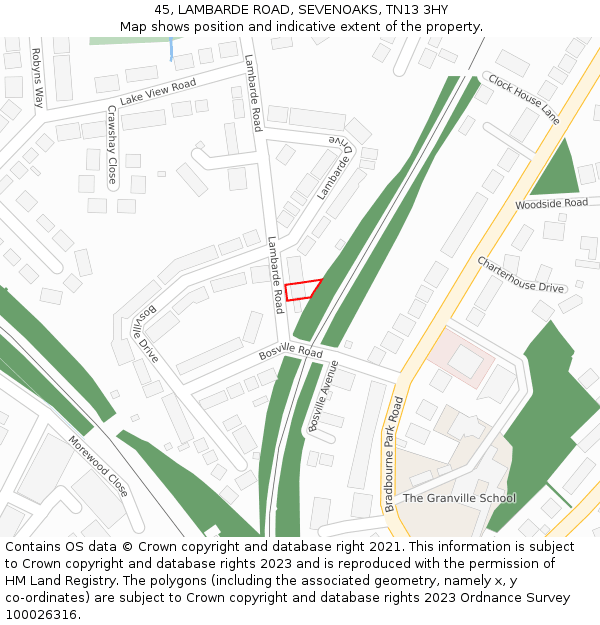 45, LAMBARDE ROAD, SEVENOAKS, TN13 3HY: Location map and indicative extent of plot