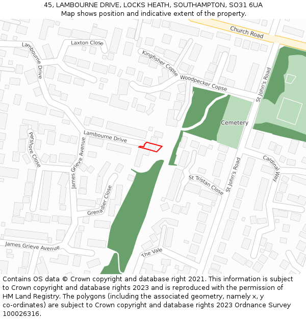 45, LAMBOURNE DRIVE, LOCKS HEATH, SOUTHAMPTON, SO31 6UA: Location map and indicative extent of plot