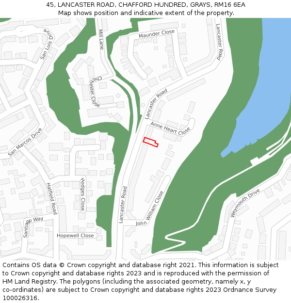 45, LANCASTER ROAD, CHAFFORD HUNDRED, GRAYS, RM16 6EA: Location map and indicative extent of plot