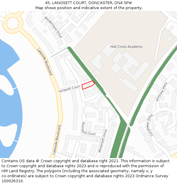 45, LANGSETT COURT, DONCASTER, DN4 5PW: Location map and indicative extent of plot