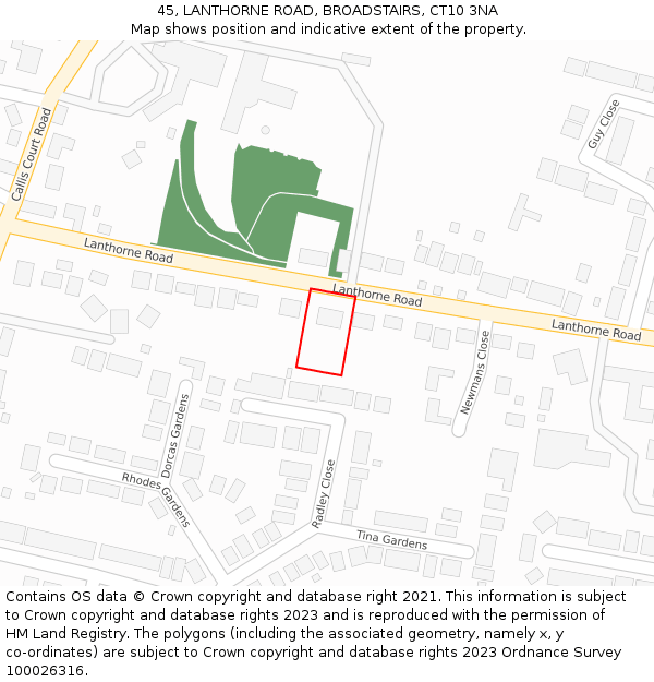 45, LANTHORNE ROAD, BROADSTAIRS, CT10 3NA: Location map and indicative extent of plot