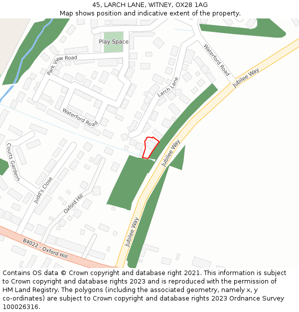 45, LARCH LANE, WITNEY, OX28 1AG: Location map and indicative extent of plot