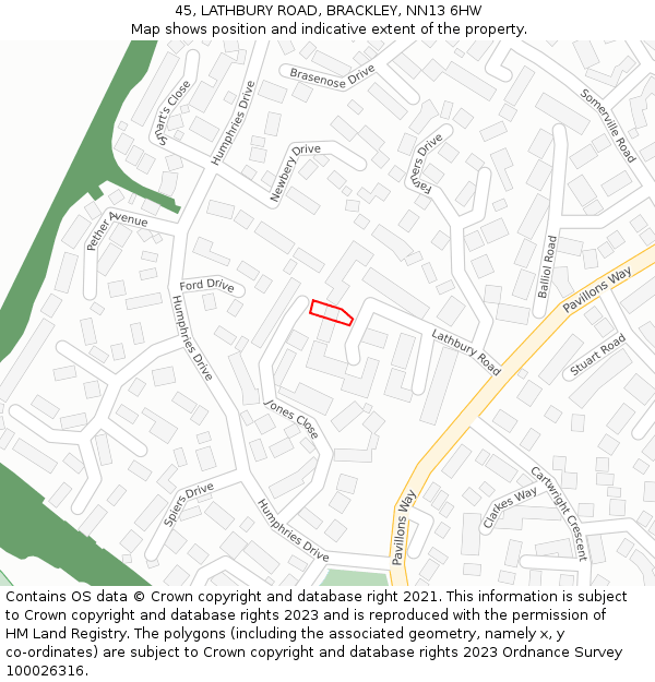 45, LATHBURY ROAD, BRACKLEY, NN13 6HW: Location map and indicative extent of plot