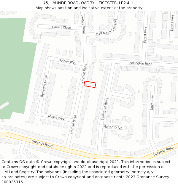 45, LAUNDE ROAD, OADBY, LEICESTER, LE2 4HH: Location map and indicative extent of plot