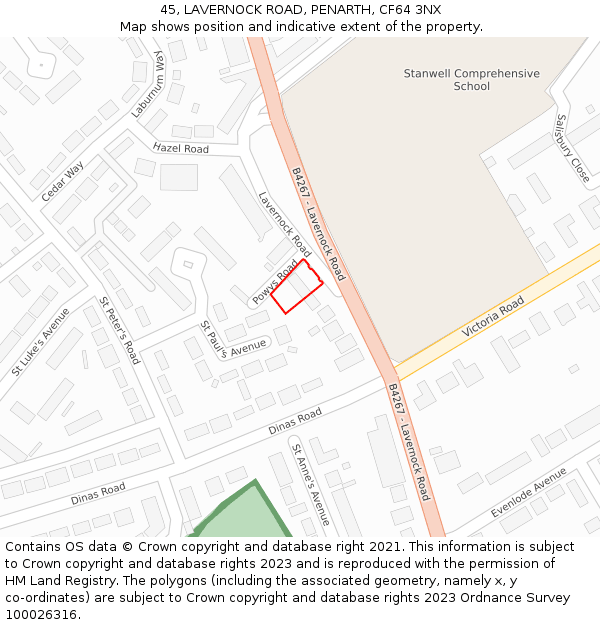 45, LAVERNOCK ROAD, PENARTH, CF64 3NX: Location map and indicative extent of plot