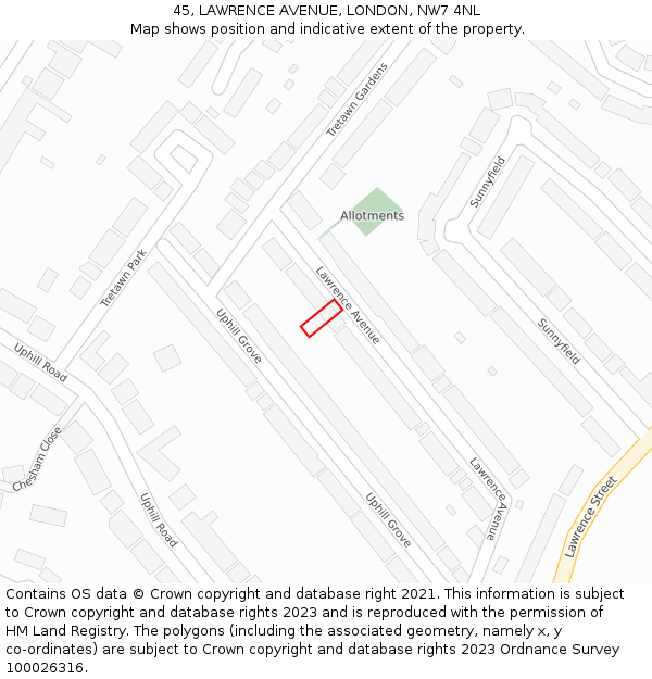 45, LAWRENCE AVENUE, LONDON, NW7 4NL: Location map and indicative extent of plot