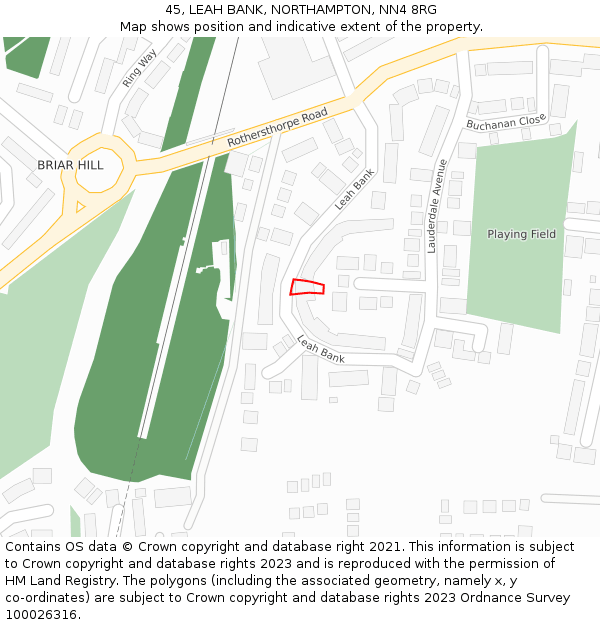 45, LEAH BANK, NORTHAMPTON, NN4 8RG: Location map and indicative extent of plot