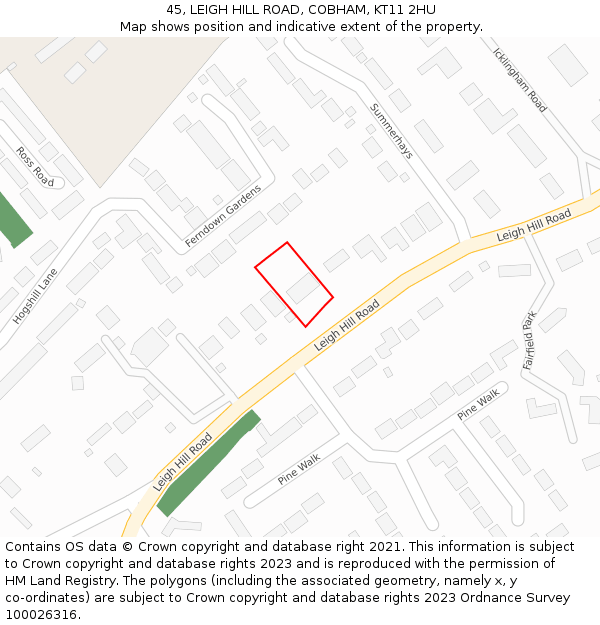 45, LEIGH HILL ROAD, COBHAM, KT11 2HU: Location map and indicative extent of plot