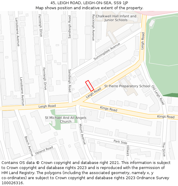 45, LEIGH ROAD, LEIGH-ON-SEA, SS9 1JP: Location map and indicative extent of plot