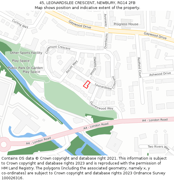 45, LEONARDSLEE CRESCENT, NEWBURY, RG14 2FB: Location map and indicative extent of plot
