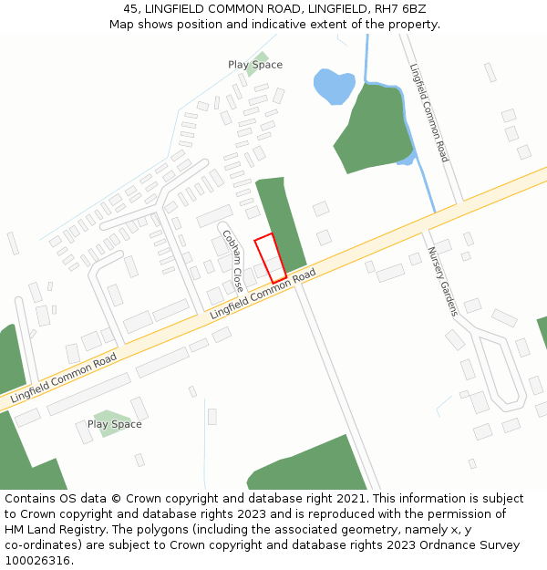 45, LINGFIELD COMMON ROAD, LINGFIELD, RH7 6BZ: Location map and indicative extent of plot