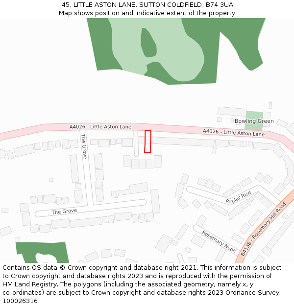 45, LITTLE ASTON LANE, SUTTON COLDFIELD, B74 3UA: Location map and indicative extent of plot