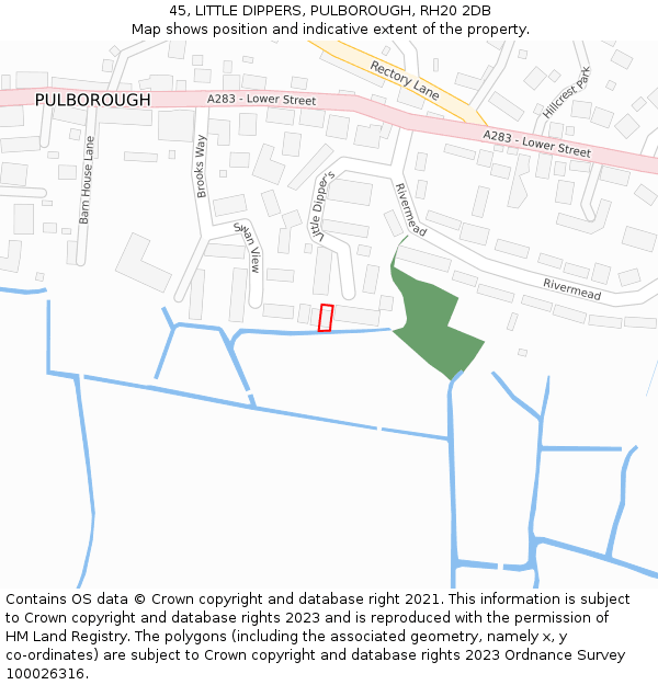 45, LITTLE DIPPERS, PULBOROUGH, RH20 2DB: Location map and indicative extent of plot