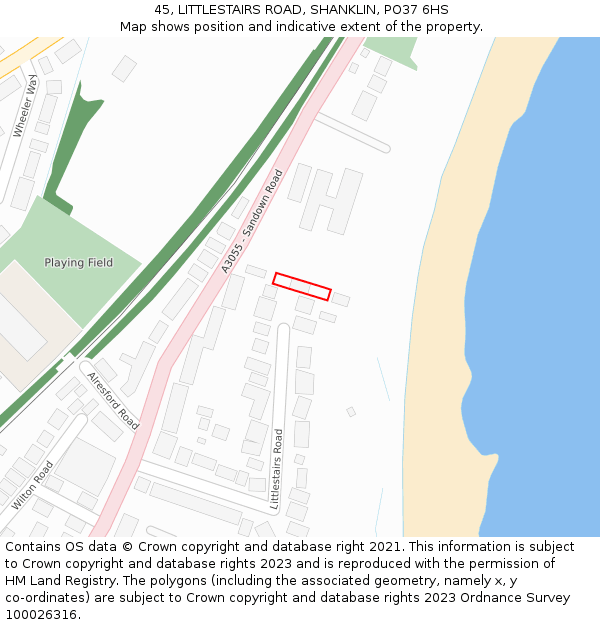 45, LITTLESTAIRS ROAD, SHANKLIN, PO37 6HS: Location map and indicative extent of plot