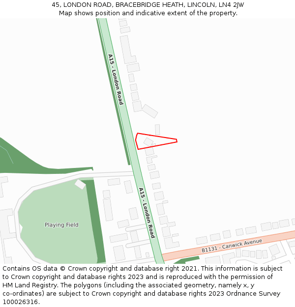 45, LONDON ROAD, BRACEBRIDGE HEATH, LINCOLN, LN4 2JW: Location map and indicative extent of plot