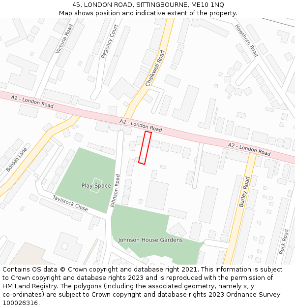 45, LONDON ROAD, SITTINGBOURNE, ME10 1NQ: Location map and indicative extent of plot