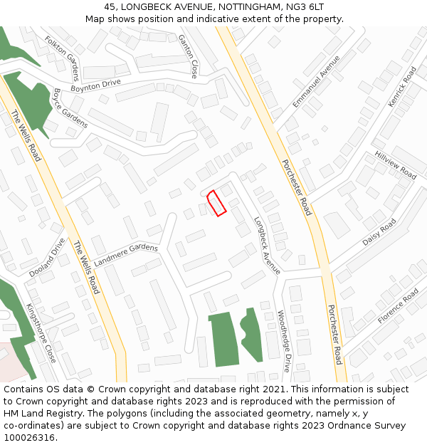 45, LONGBECK AVENUE, NOTTINGHAM, NG3 6LT: Location map and indicative extent of plot