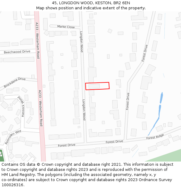45, LONGDON WOOD, KESTON, BR2 6EN: Location map and indicative extent of plot