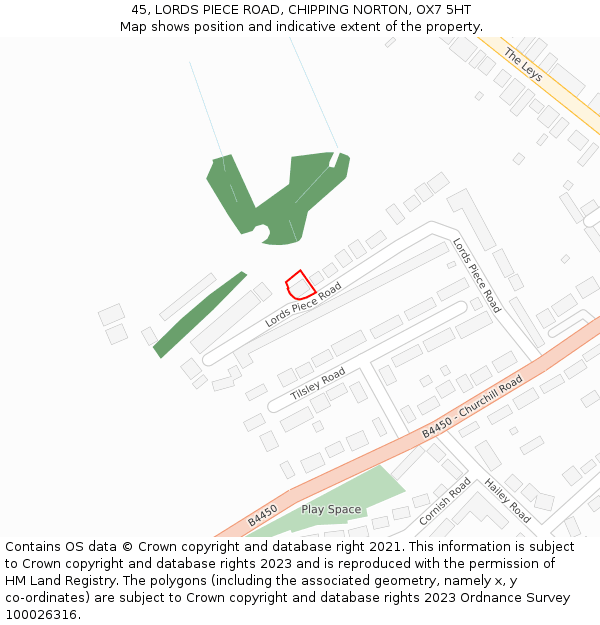 45, LORDS PIECE ROAD, CHIPPING NORTON, OX7 5HT: Location map and indicative extent of plot