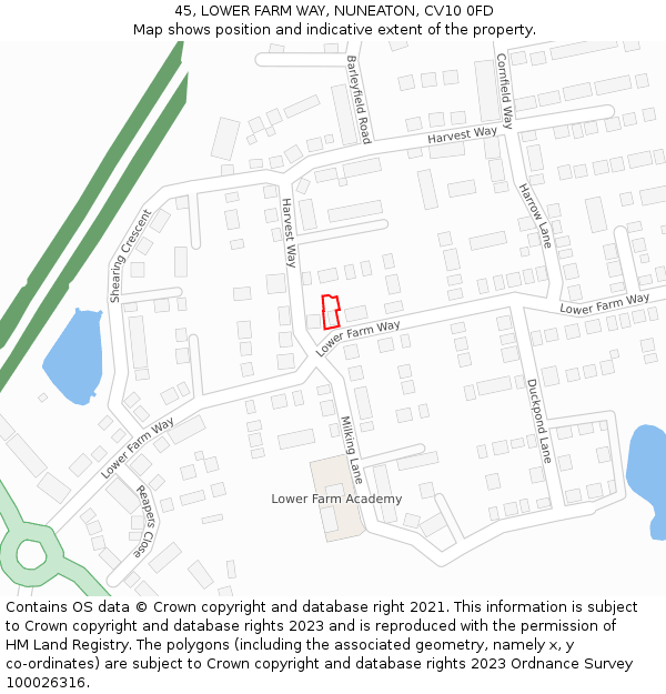 45, LOWER FARM WAY, NUNEATON, CV10 0FD: Location map and indicative extent of plot