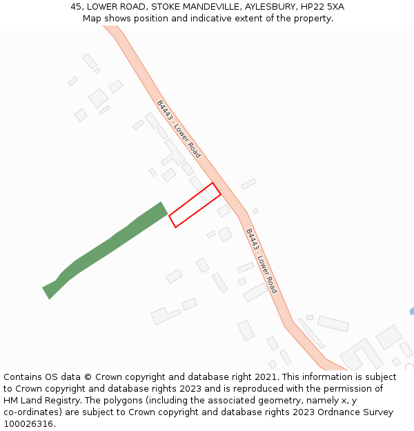 45, LOWER ROAD, STOKE MANDEVILLE, AYLESBURY, HP22 5XA: Location map and indicative extent of plot