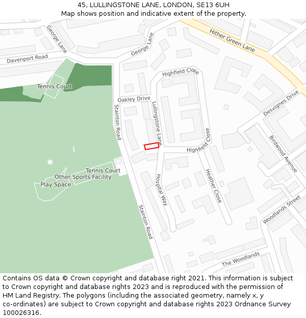 45, LULLINGSTONE LANE, LONDON, SE13 6UH: Location map and indicative extent of plot