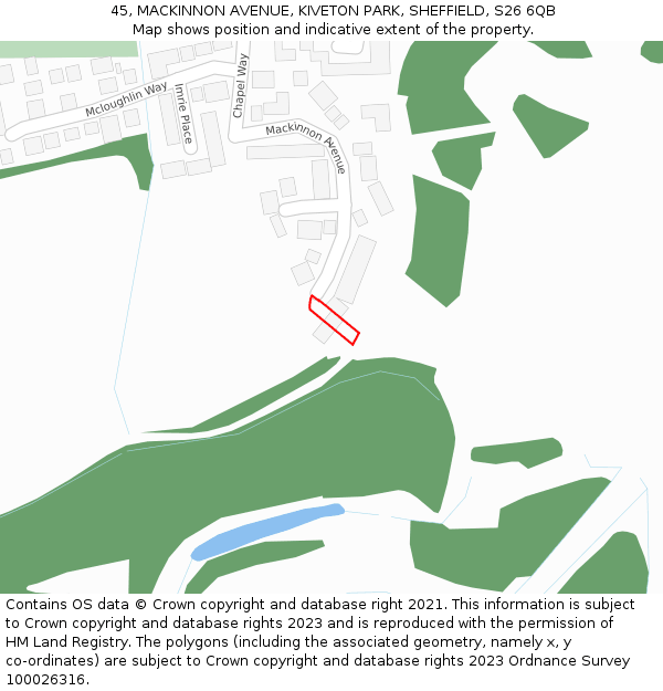 45, MACKINNON AVENUE, KIVETON PARK, SHEFFIELD, S26 6QB: Location map and indicative extent of plot