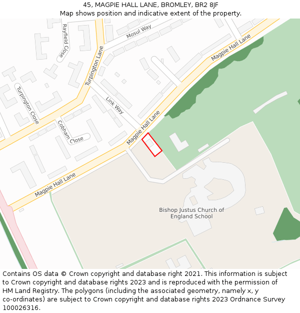 45, MAGPIE HALL LANE, BROMLEY, BR2 8JF: Location map and indicative extent of plot