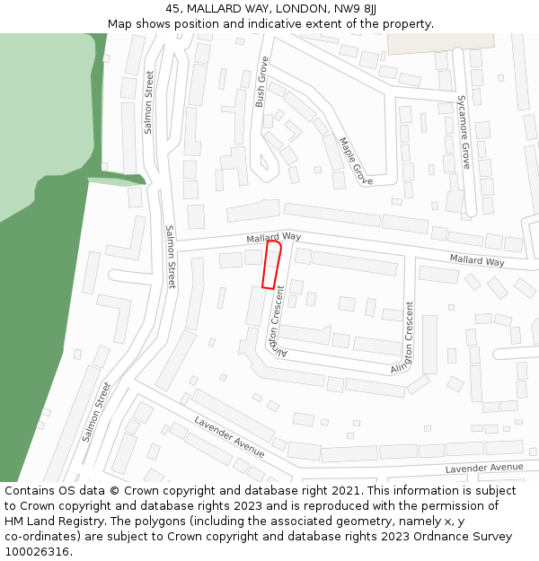 45, MALLARD WAY, LONDON, NW9 8JJ: Location map and indicative extent of plot