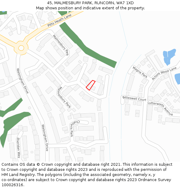 45, MALMESBURY PARK, RUNCORN, WA7 1XD: Location map and indicative extent of plot