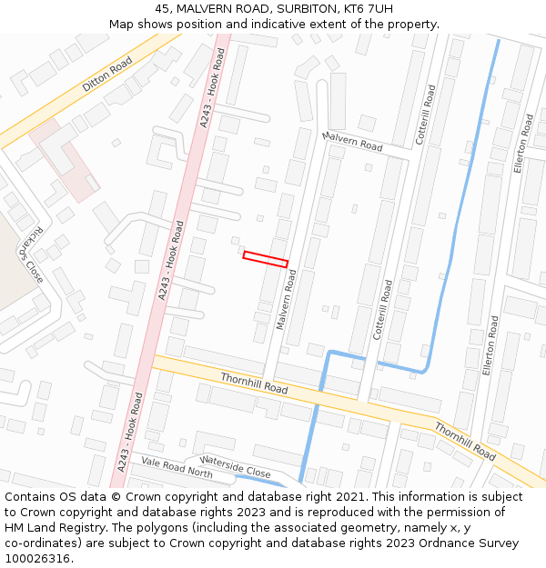 45, MALVERN ROAD, SURBITON, KT6 7UH: Location map and indicative extent of plot