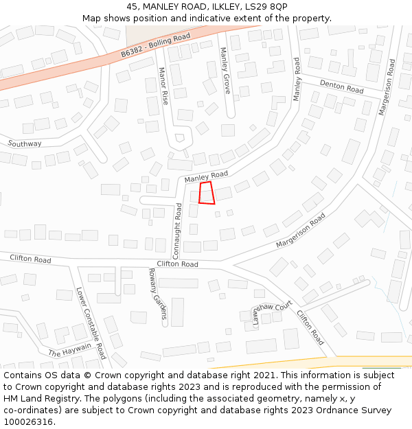 45, MANLEY ROAD, ILKLEY, LS29 8QP: Location map and indicative extent of plot