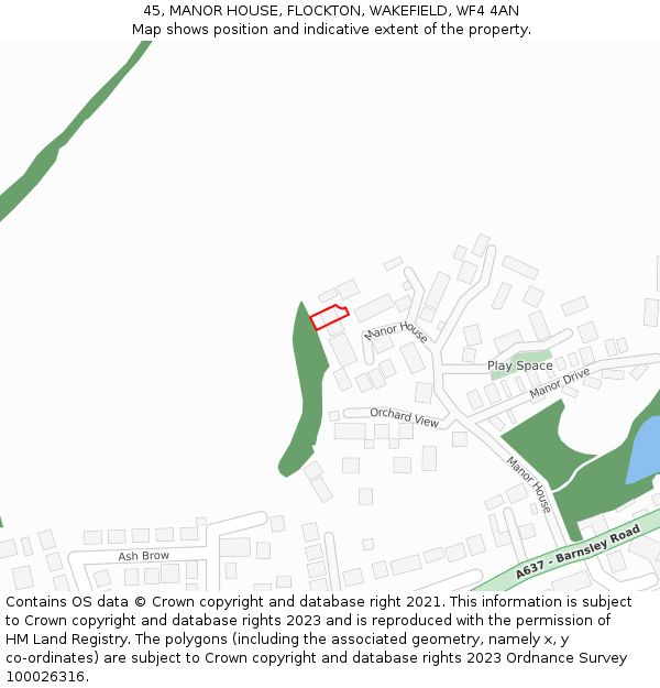 45, MANOR HOUSE, FLOCKTON, WAKEFIELD, WF4 4AN: Location map and indicative extent of plot