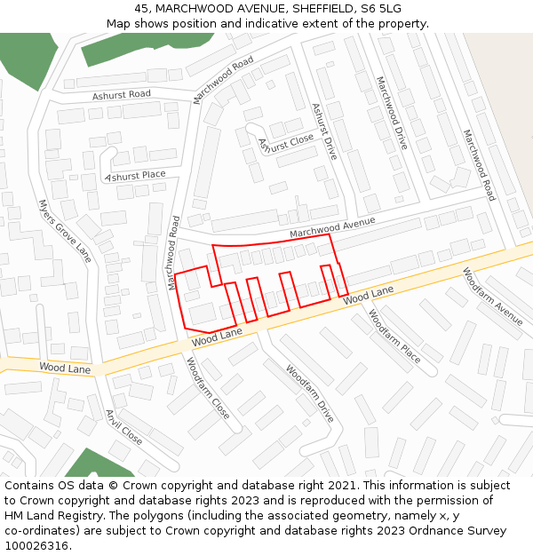 45, MARCHWOOD AVENUE, SHEFFIELD, S6 5LG: Location map and indicative extent of plot