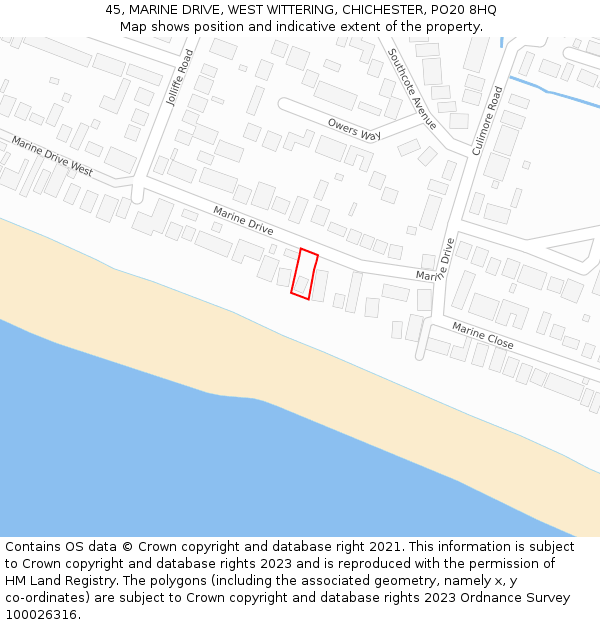 45, MARINE DRIVE, WEST WITTERING, CHICHESTER, PO20 8HQ: Location map and indicative extent of plot