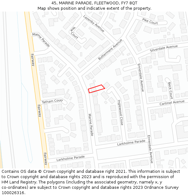 45, MARINE PARADE, FLEETWOOD, FY7 8QT: Location map and indicative extent of plot