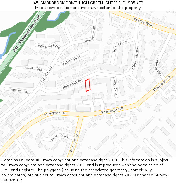 45, MARKBROOK DRIVE, HIGH GREEN, SHEFFIELD, S35 4FP: Location map and indicative extent of plot