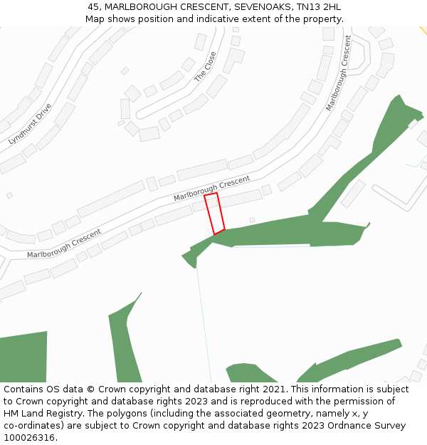 45, MARLBOROUGH CRESCENT, SEVENOAKS, TN13 2HL: Location map and indicative extent of plot