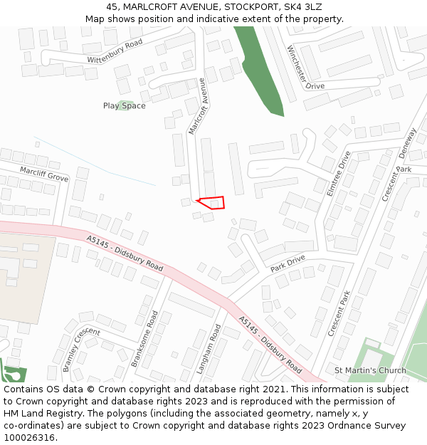 45, MARLCROFT AVENUE, STOCKPORT, SK4 3LZ: Location map and indicative extent of plot