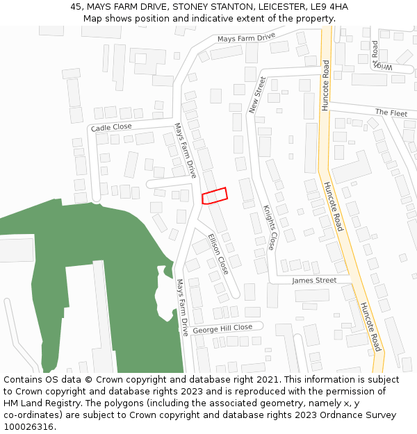 45, MAYS FARM DRIVE, STONEY STANTON, LEICESTER, LE9 4HA: Location map and indicative extent of plot