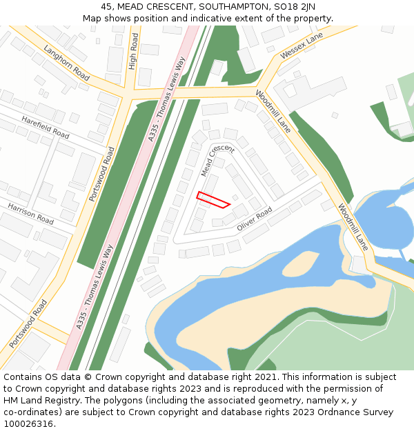 45, MEAD CRESCENT, SOUTHAMPTON, SO18 2JN: Location map and indicative extent of plot