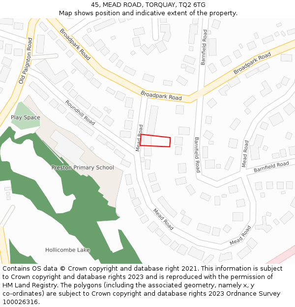 45, MEAD ROAD, TORQUAY, TQ2 6TG: Location map and indicative extent of plot