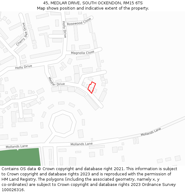 45, MEDLAR DRIVE, SOUTH OCKENDON, RM15 6TS: Location map and indicative extent of plot