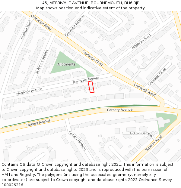 45, MERRIVALE AVENUE, BOURNEMOUTH, BH6 3JP: Location map and indicative extent of plot