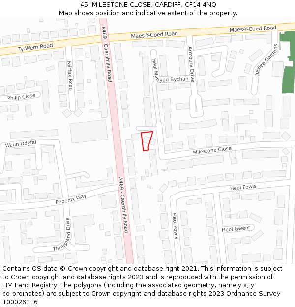 45, MILESTONE CLOSE, CARDIFF, CF14 4NQ: Location map and indicative extent of plot