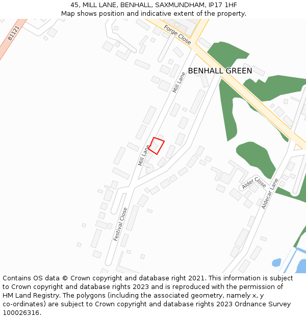 45, MILL LANE, BENHALL, SAXMUNDHAM, IP17 1HF: Location map and indicative extent of plot