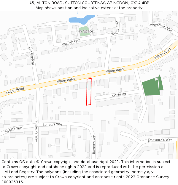 45, MILTON ROAD, SUTTON COURTENAY, ABINGDON, OX14 4BP: Location map and indicative extent of plot