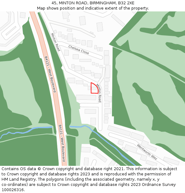 45, MINTON ROAD, BIRMINGHAM, B32 2XE: Location map and indicative extent of plot